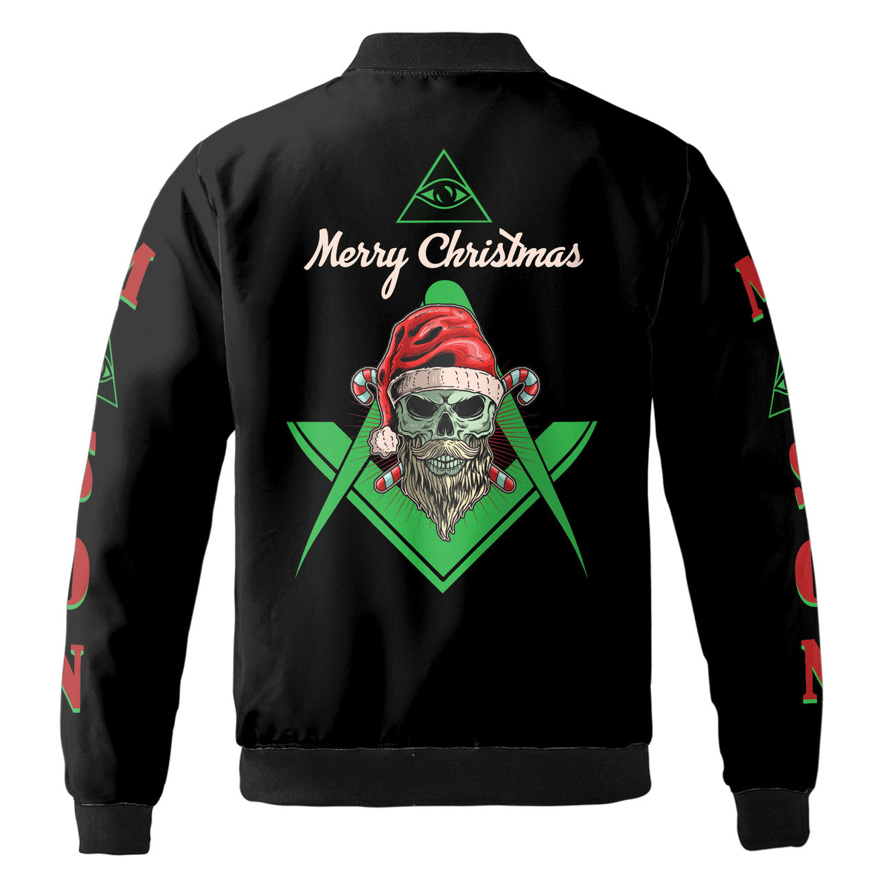 Personalized Masonic Merry Christmas Skull Wearing Santa Hat Bomber Jacket S-5XL - FUKAMASONIC