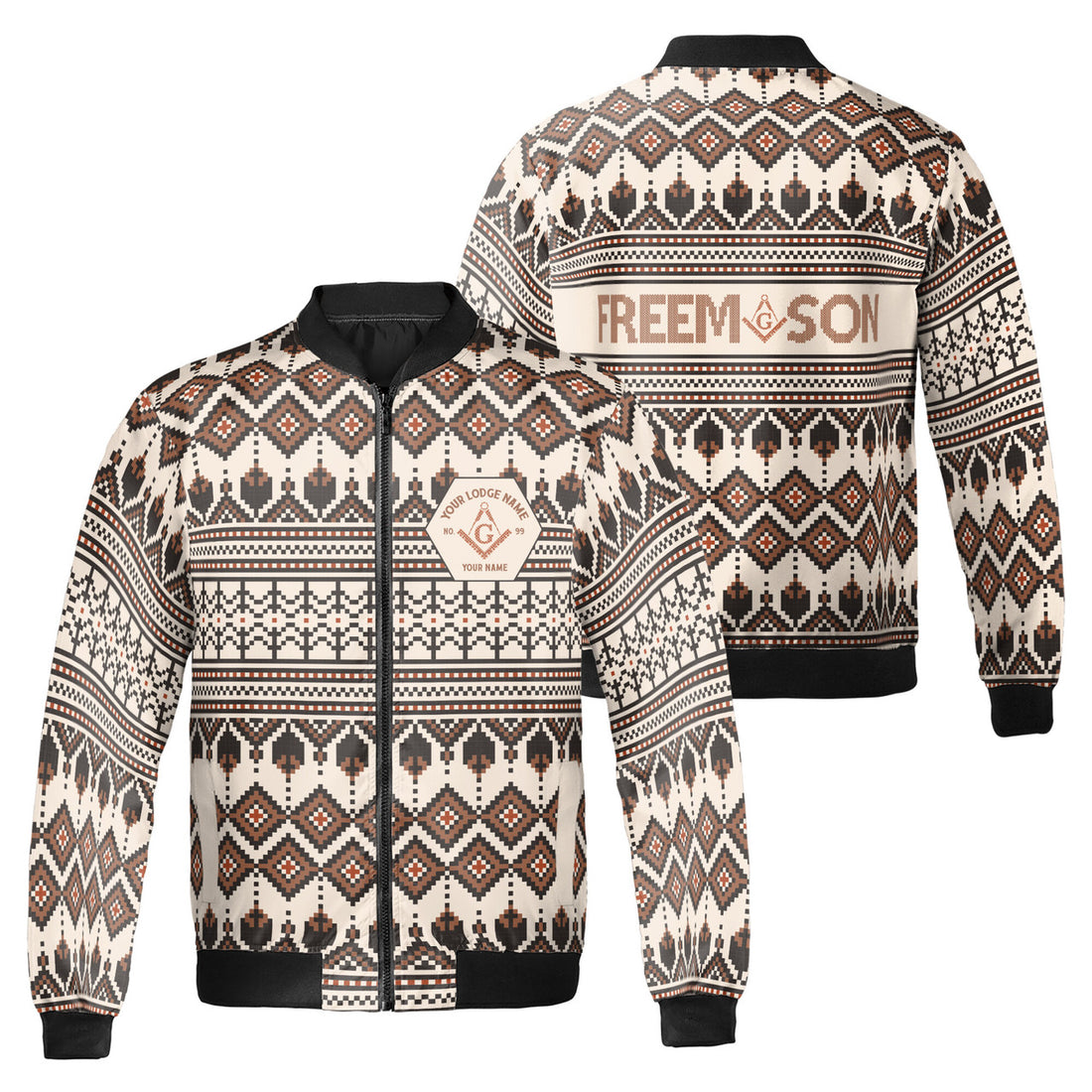 Customized Masonry Winter Knitting Pattern Brown Vintage Bomber Jacket S-5XL - FUKAMASONIC