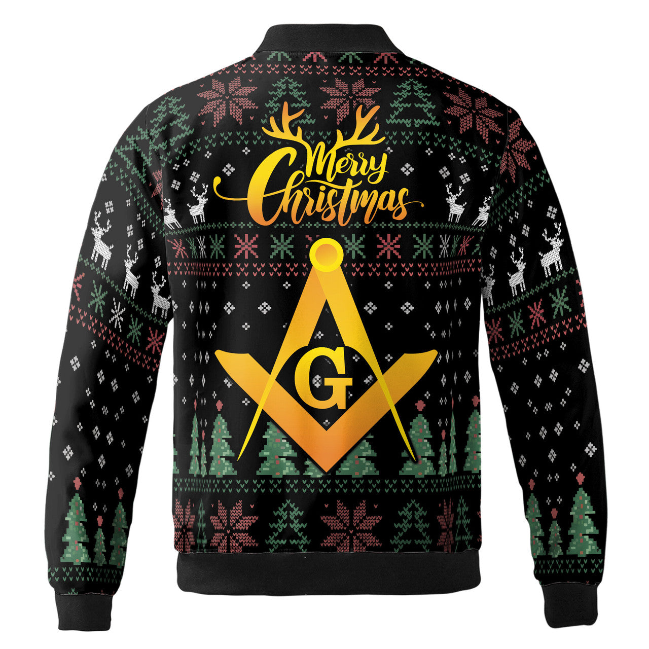 Customized Mason Pine Tree Reindeer Antler Pattern Christmas Bomber Jacket S-5XL - FUKAMASONIC