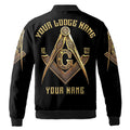 Customize Name, Lodge Name and Number Black and Gold Freemason Unisex Bomber Jacket S-5XL - FUKAMASONIC