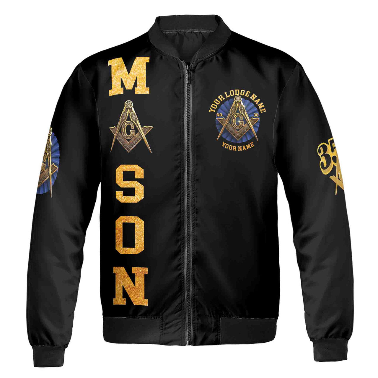 Customize Lodge Name Name and Number Freemasonry Masonic Symbol Unisex Bomber Jacket S-5XL - FUKAMASONIC