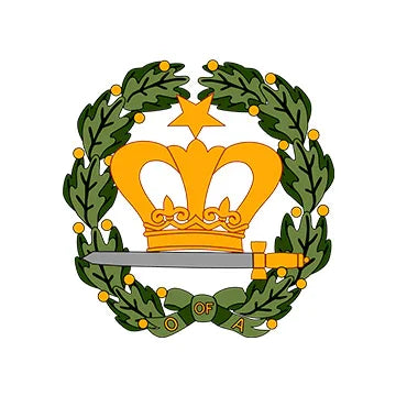Coat of arms with a crown, laurel wreath, and sword