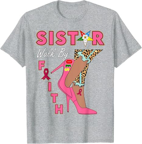 OES SiStar Leopard Walk By Faith Breast Cancer Awareness T-Shirt - FUKAMASONIC