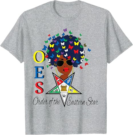 OES Sister Butterfly Afro Hair the Eastern Star Mother's Day T-Shirt - FUKAMASONIC