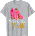 OES Leopard Pink Star Walk By Faith Breast Cancer Awareness T-Shirt - FUKAMASONIC
