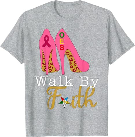 OES Leopard Pink Star Walk By Faith Breast Cancer Awareness T-Shirt - FUKAMASONIC