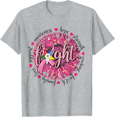 OES Fight Faith Hope Love Support Breast Cancer Awareness T-Shirt - FUKAMASONIC