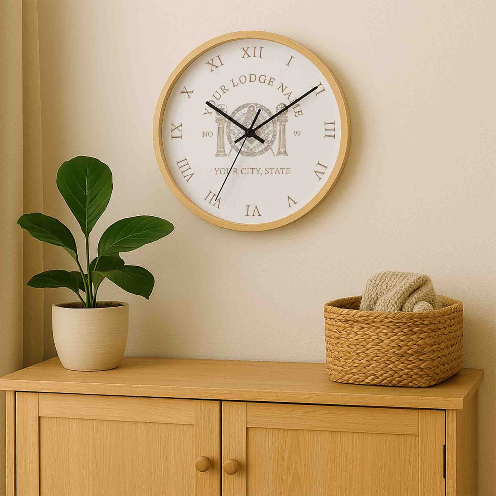 Customized Masonic Symbol Mason Globe Pillars Wall Clock, Freemason Lodge Gift - FUKAMASONIC