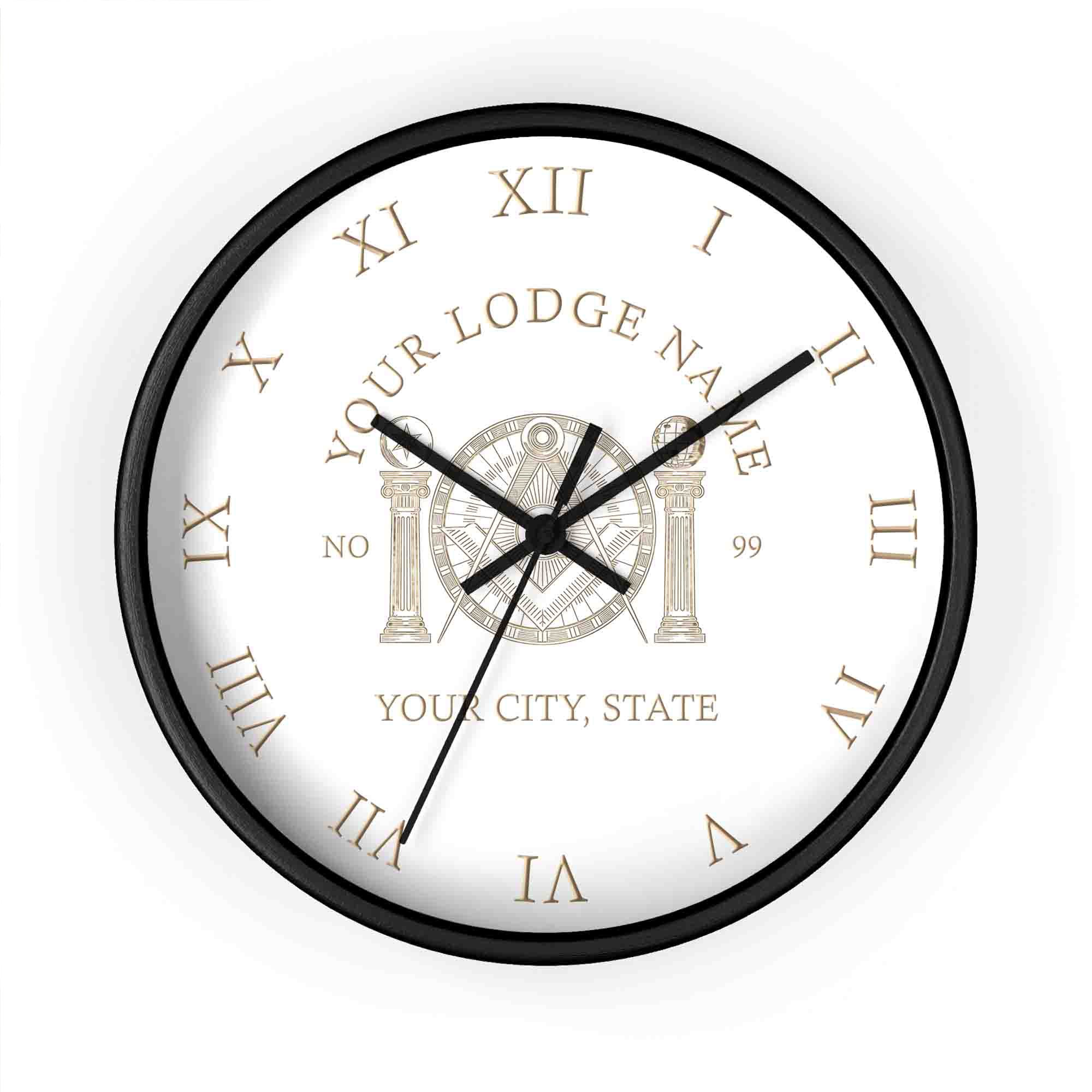 Customized Masonic Symbol Mason Globe Pillars Wall Clock, Freemason Lodge Gift - FUKAMASONIC