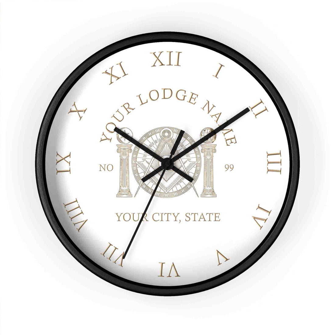 Customized Masonic Symbol Mason Globe Pillars Wall Clock, Freemason Lodge Gift - FUKAMASONIC