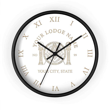 Customized Masonic Symbol Mason Globe Pillars Wall Clock, Freemason Lodge Gift - FUKAMASONIC