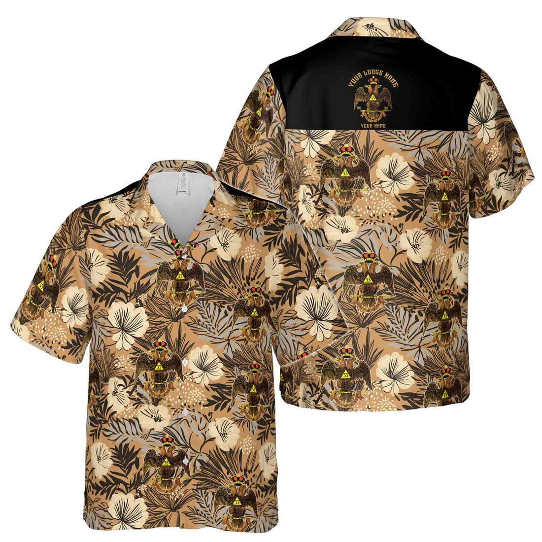 Customized Scottish Rite 33 Brown Tropical Floral Hawaiian Shirt S-5XL - FUKAMASONIC