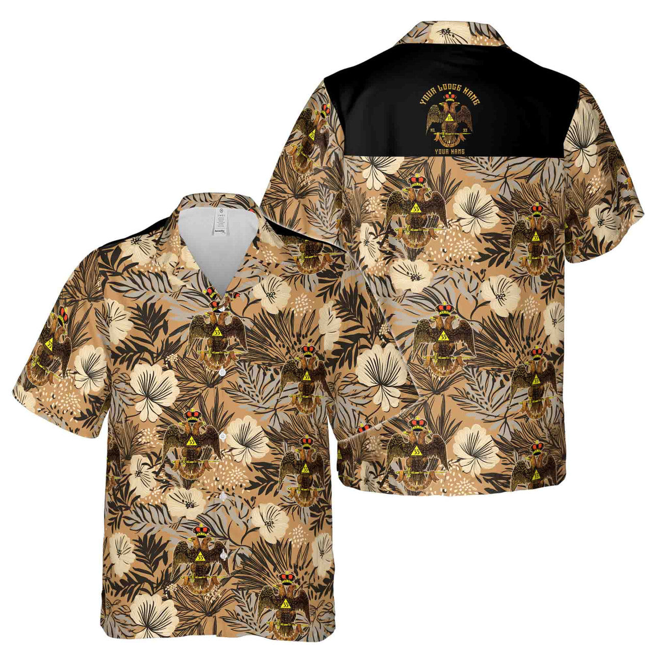 Customized Scottish Rite 33 Brown Tropical Floral Hawaiian Shirt S-5XL - FUKAMASONIC