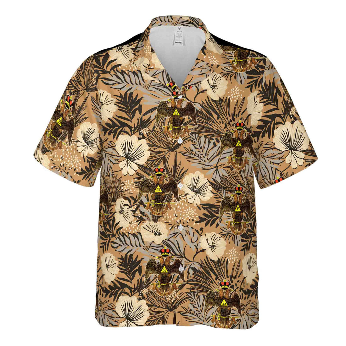 Customized Scottish Rite 33 Brown Tropical Floral Hawaiian Shirt S-5XL - FUKAMASONIC