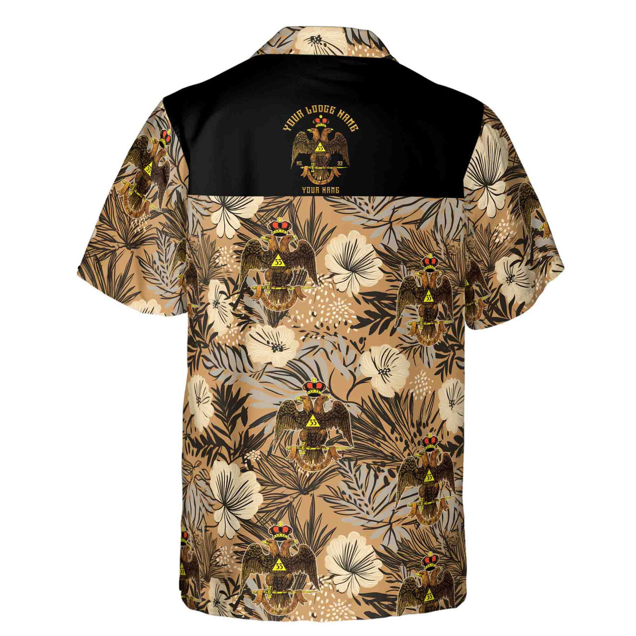 Customized Scottish Rite 33 Brown Tropical Floral Hawaiian Shirt S-5XL - FUKAMASONIC