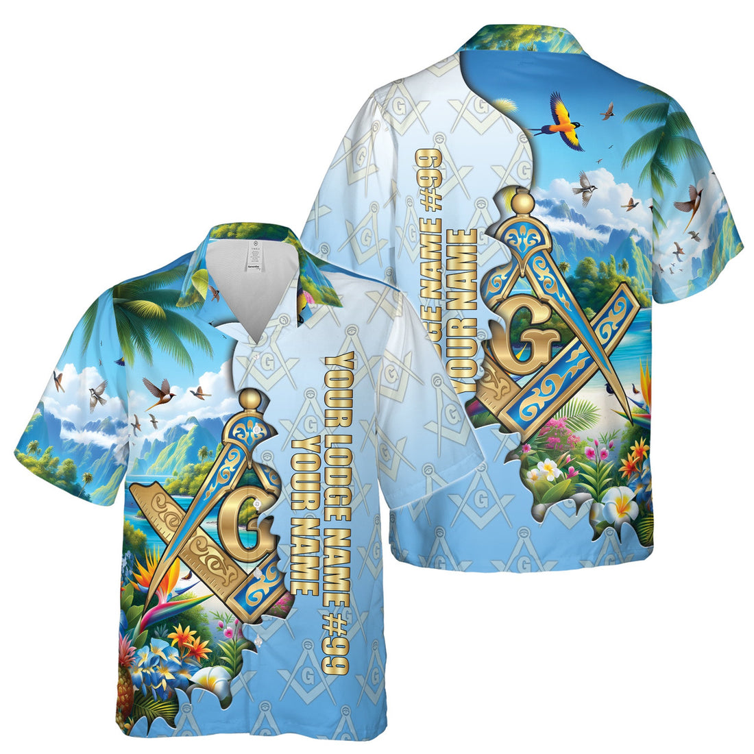 Custom Masonic Freemasonry Blue Tropical Nature Hawaiian Shirt S-5XL - FUKAMASONIC