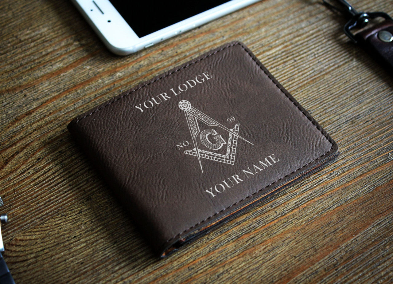 Customized Masonic Master Mason Symbol Leatherette Bifold Wallet - FUKAMASONIC