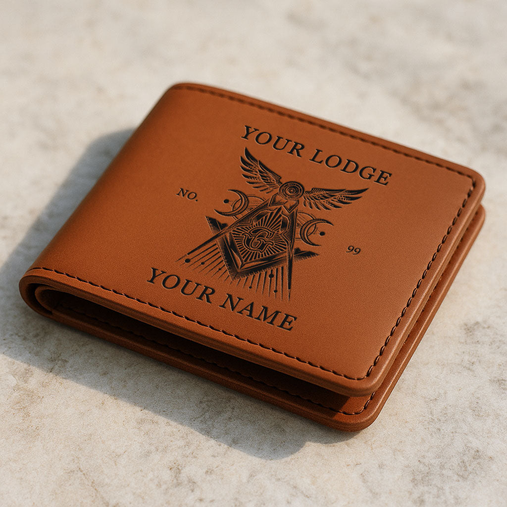 Customized Masonic Planetary Wings Leatherette Bifold Wallet