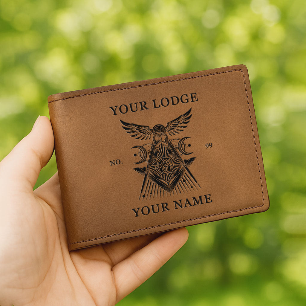 Customized Masonic Planetary Wings Leatherette Bifold Wallet
