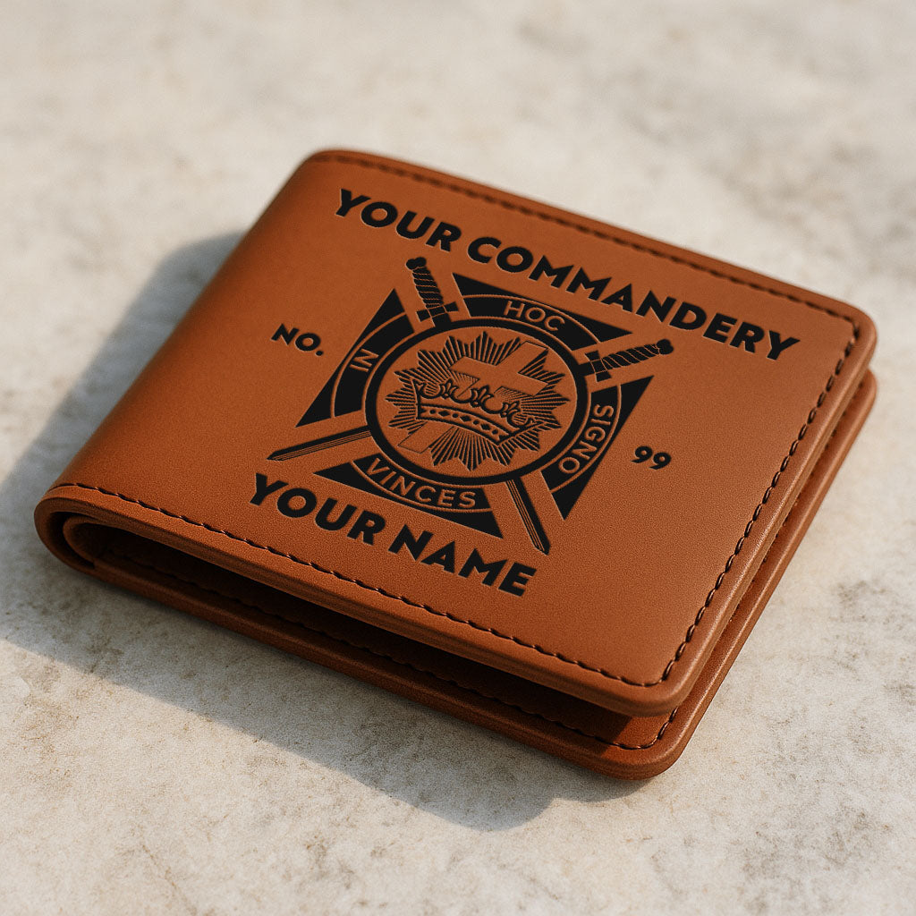Customized Knights Templar Symbol Mason Commander Gift Leatherette Bifold Wallet