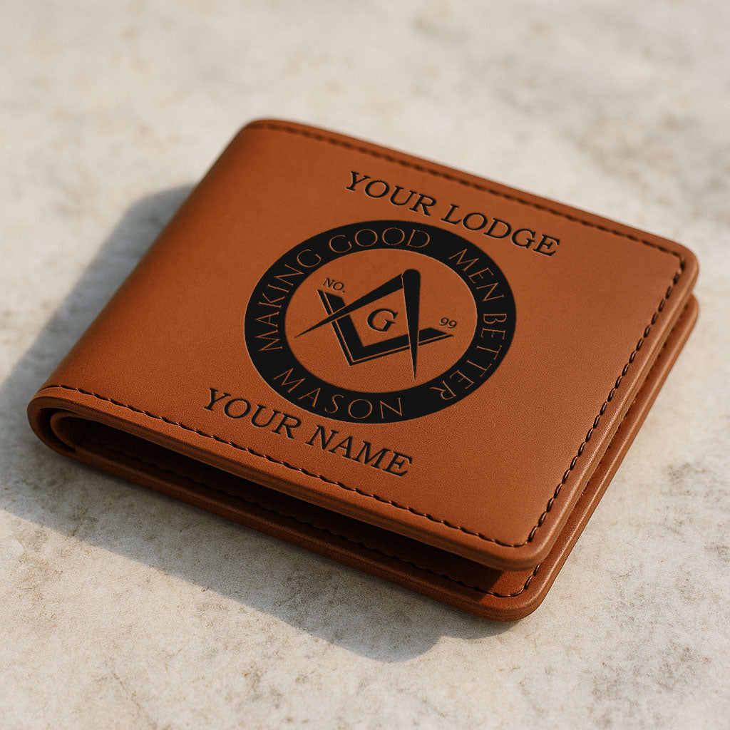Customized Mason Symbol Circle Making Good Men Better Leatherette Bifold Wallet