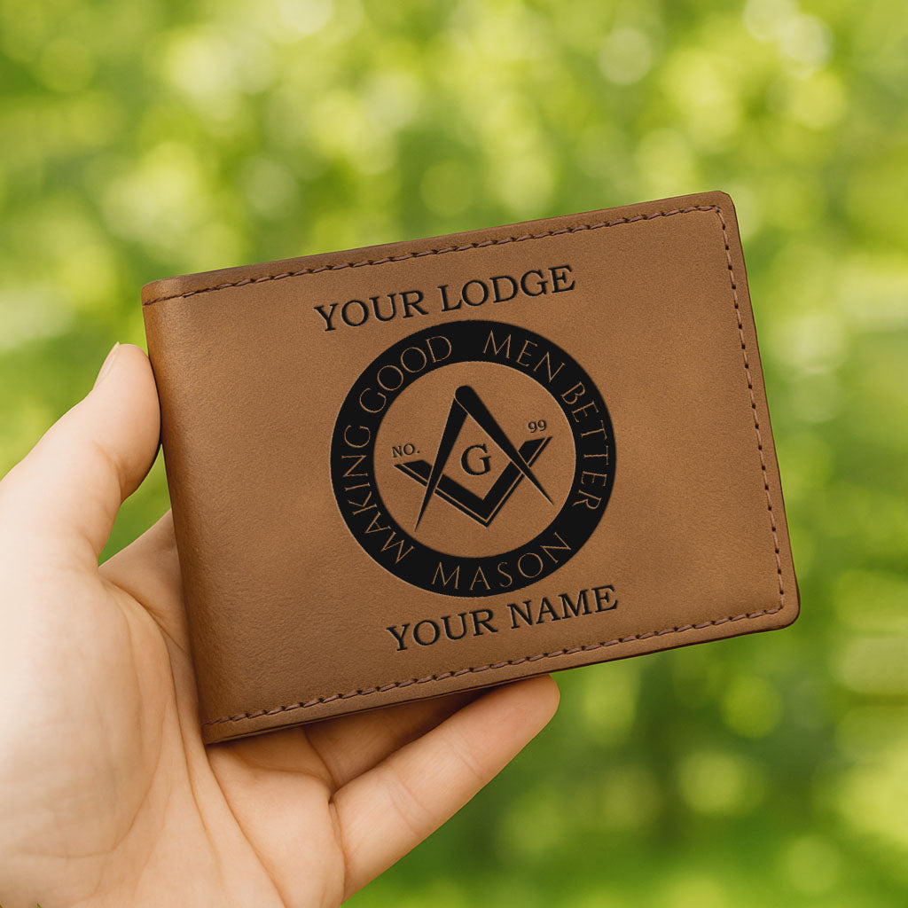 Customized Mason Symbol Circle Making Good Men Better Leatherette Bifold Wallet