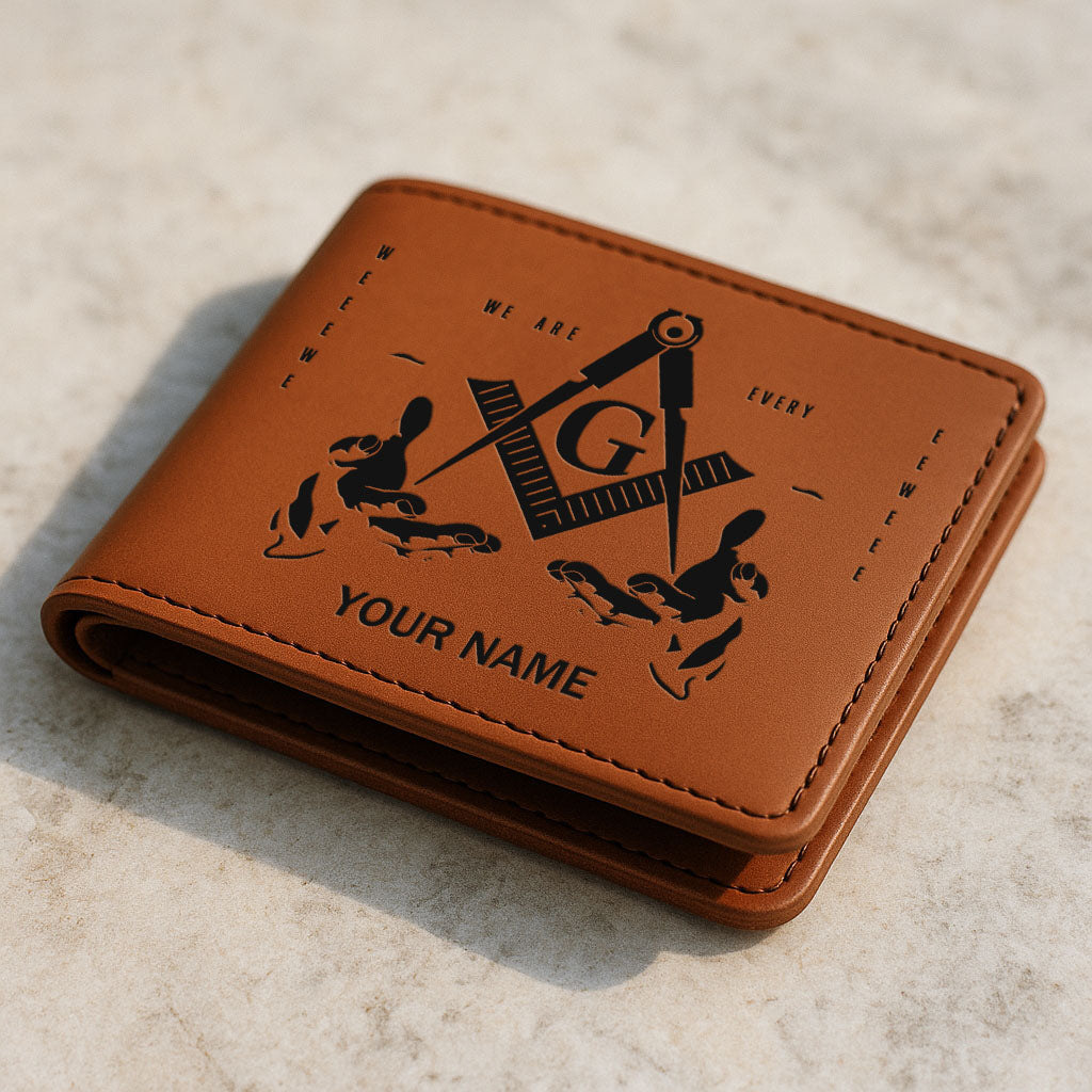 Customized Masonic Symbol Circle We Are Everywhere Leatherette Bifold Wallet