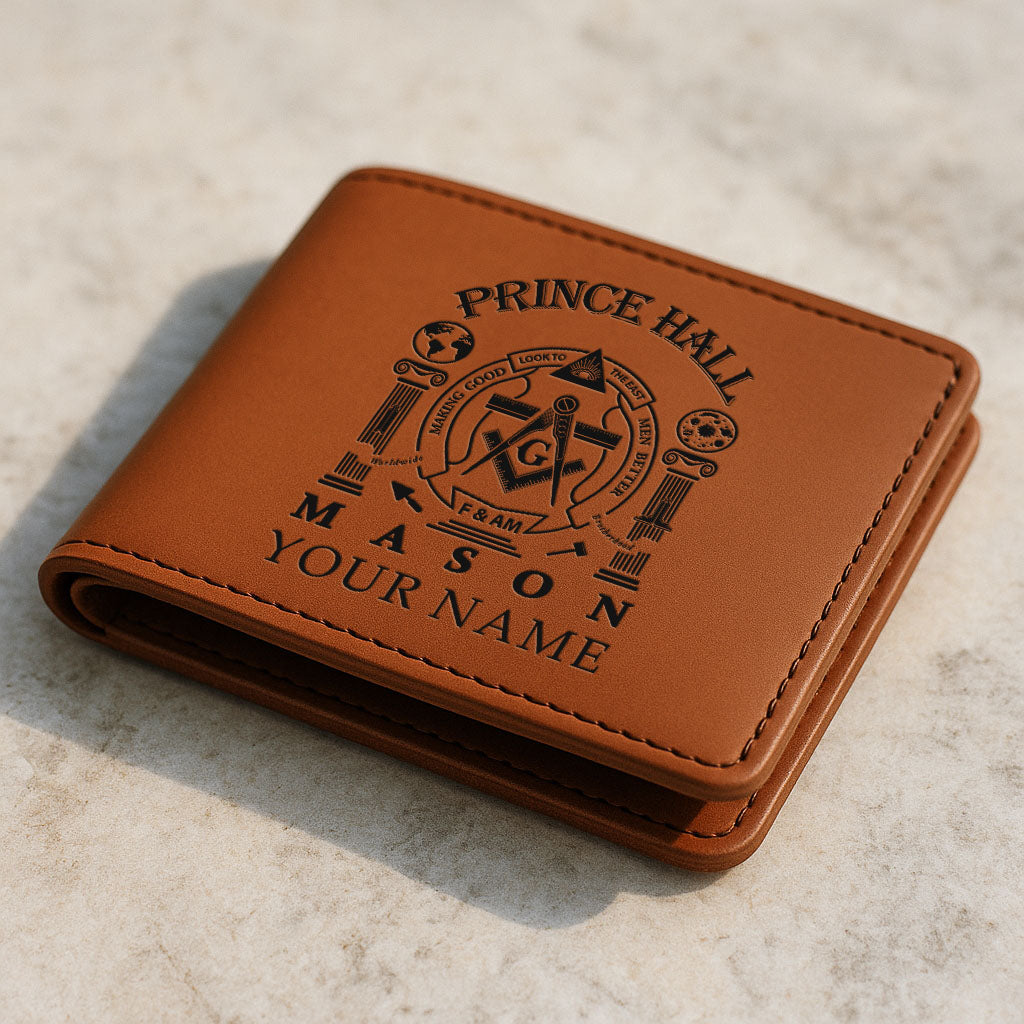 Customized Masonic Symbol Prince Hall Leatherette Bifold Wallet