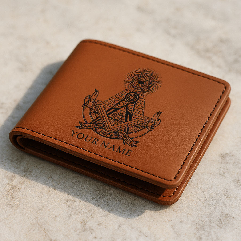 Custom Mason Pyramid All Seeing Eye Faith Hope Charity Leatherette Bifold Wallet
