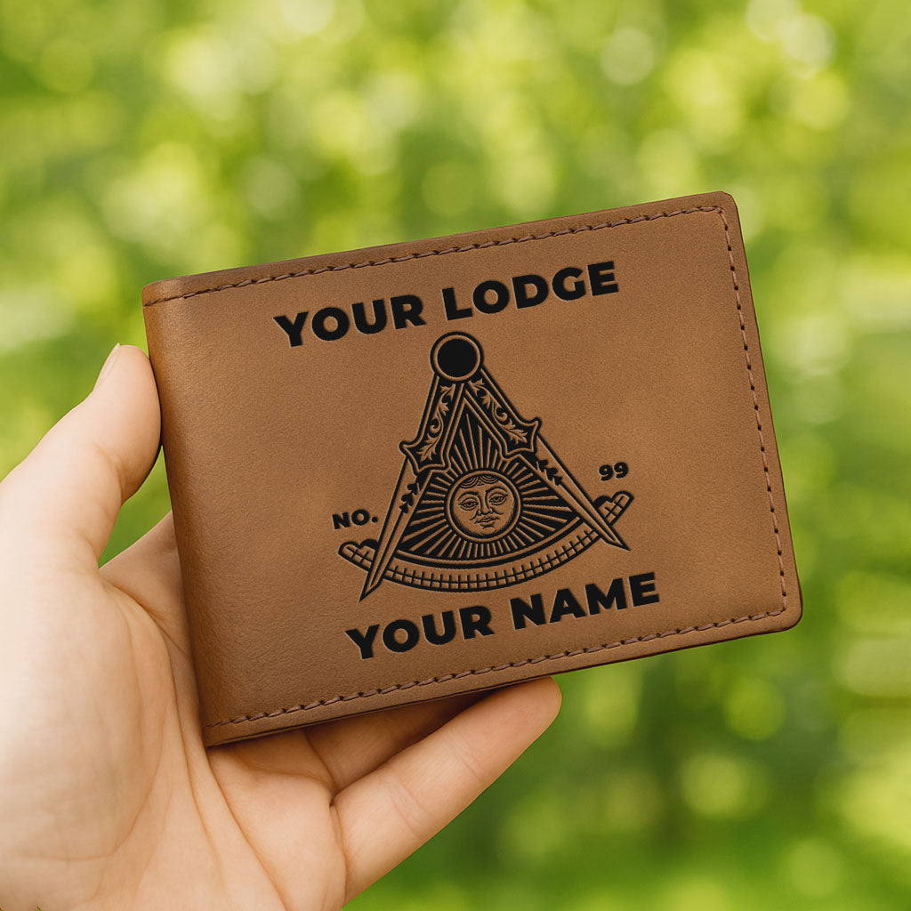 Customized Past Master Symbol Masonic Radiant Pattern Leatherette Bifold Wallet