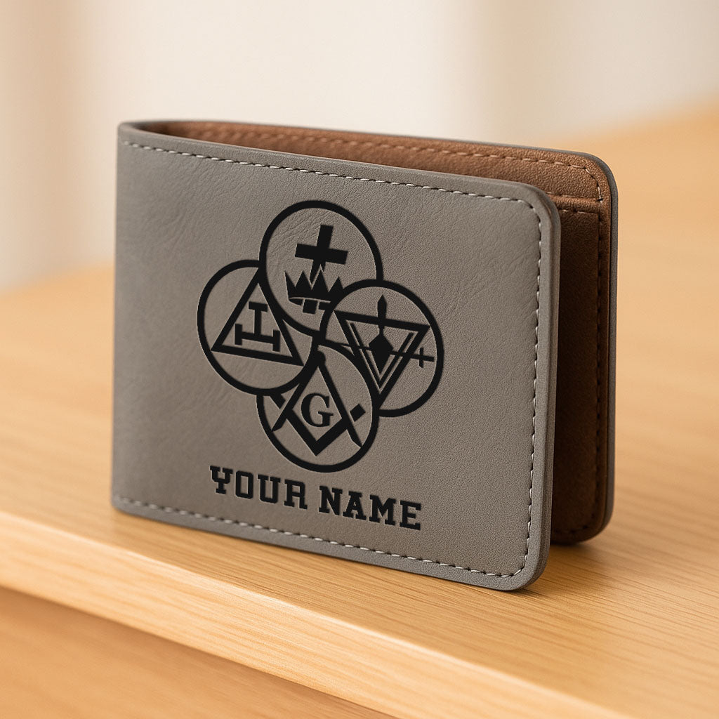 Customized York Rite Symbol Masonic Gift Leatherette Bifold Wallet