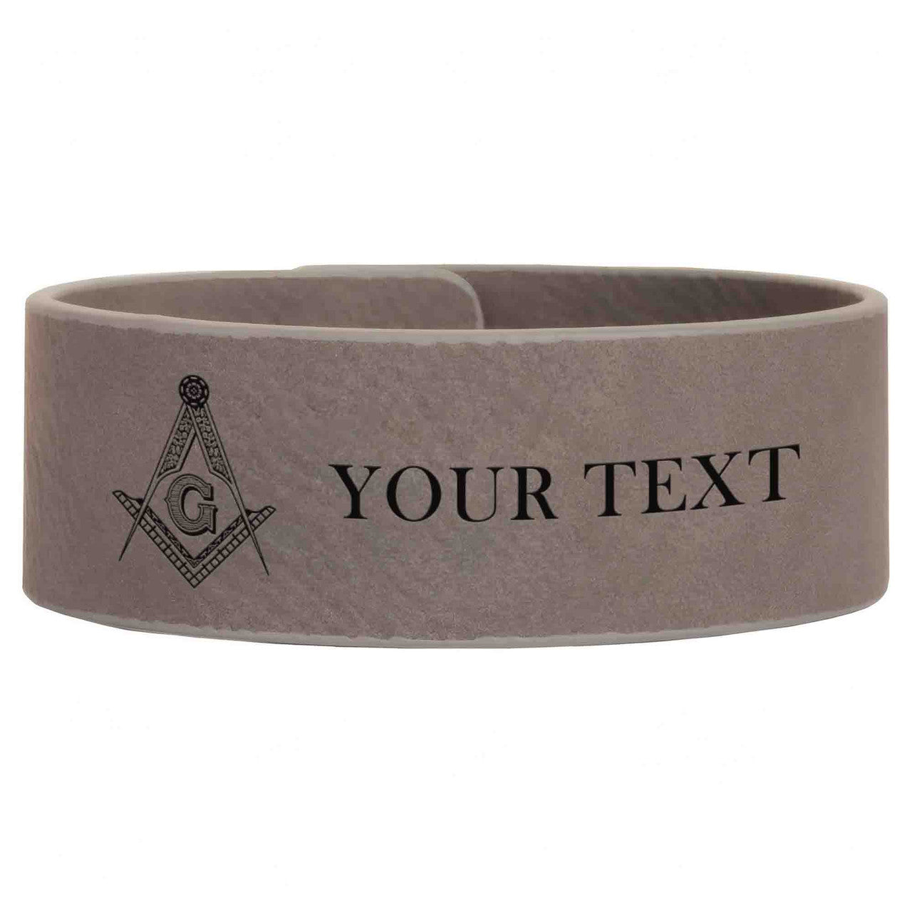 Custom Masonic Master Mason Symbol Engraved Leatherette Cuff Wristband - FUKAMASONIC