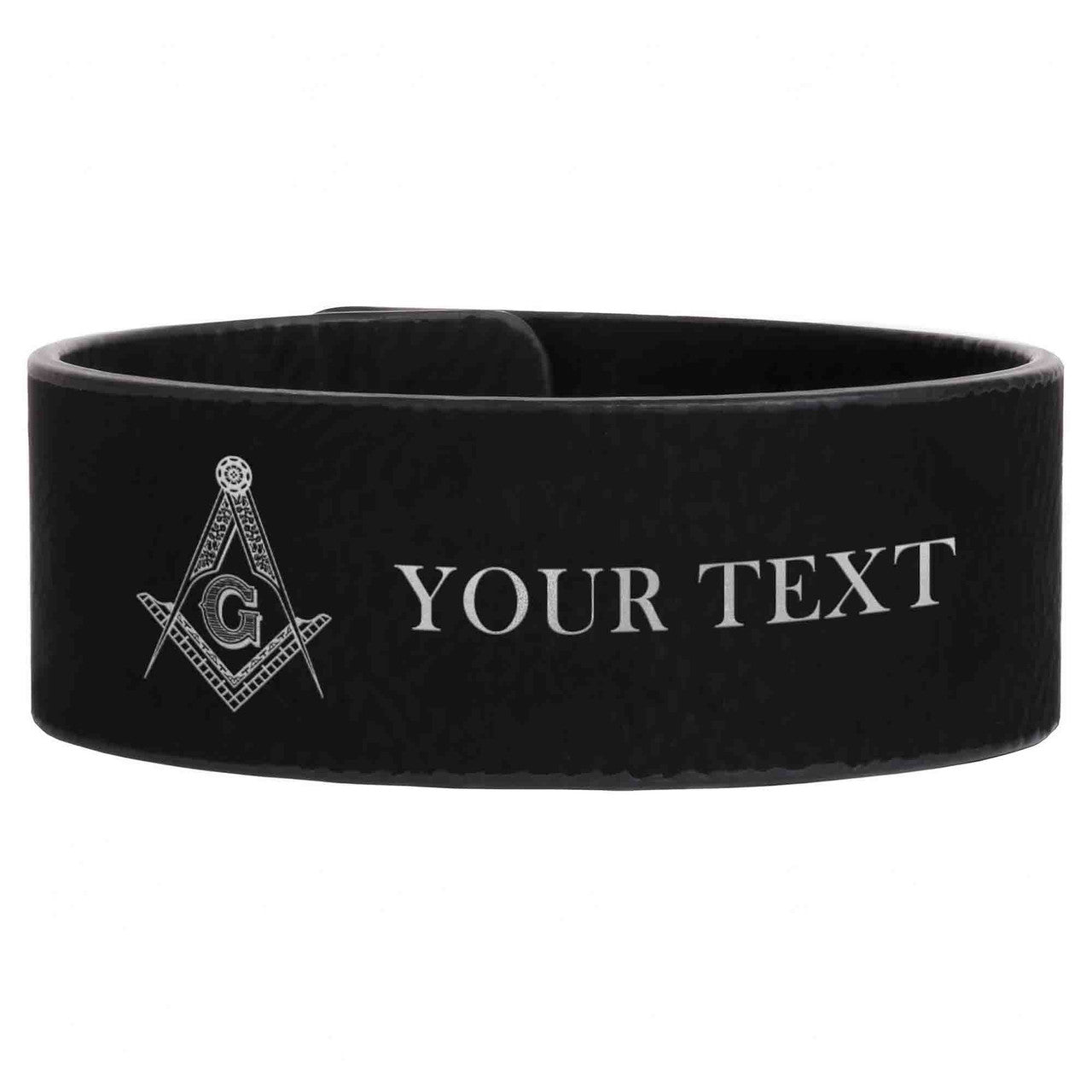 Custom Masonic Master Mason Symbol Engraved Leatherette Cuff Wristband - FUKAMASONIC