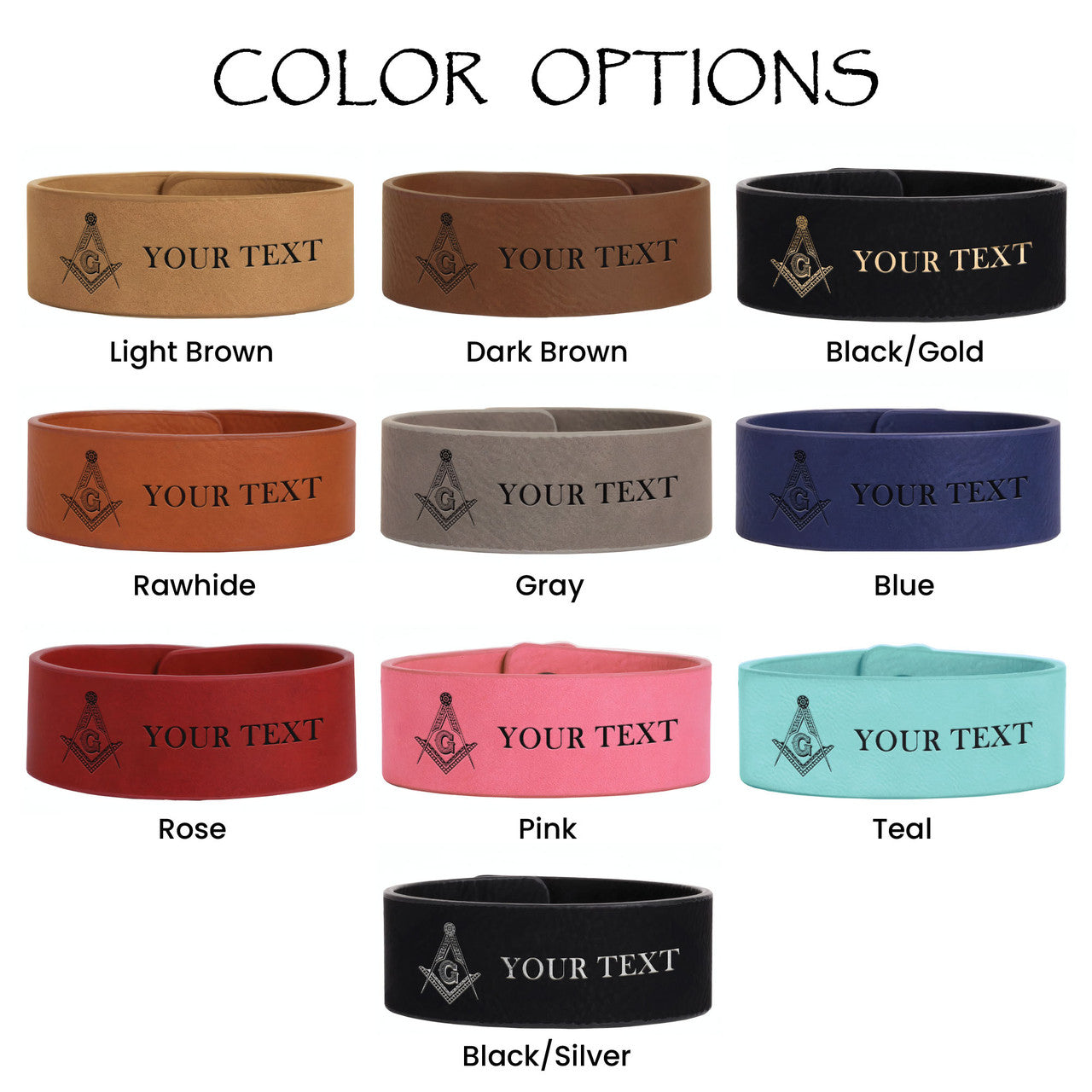 Custom Masonic Master Mason Symbol Engraved Leatherette Cuff Wristband - FUKAMASONIC