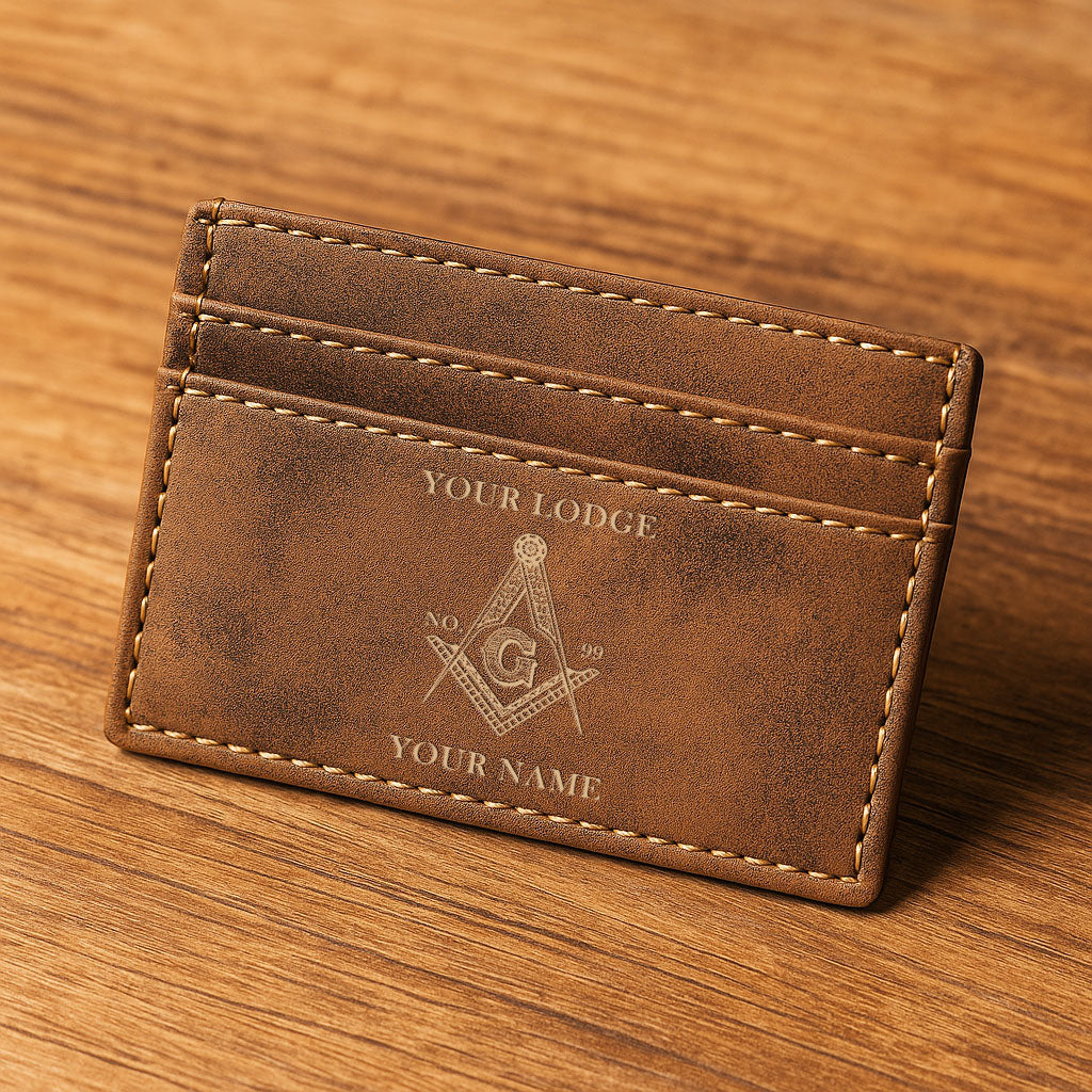 Customized Masonic Master Mason Symbol Leatherette Wallet Clip