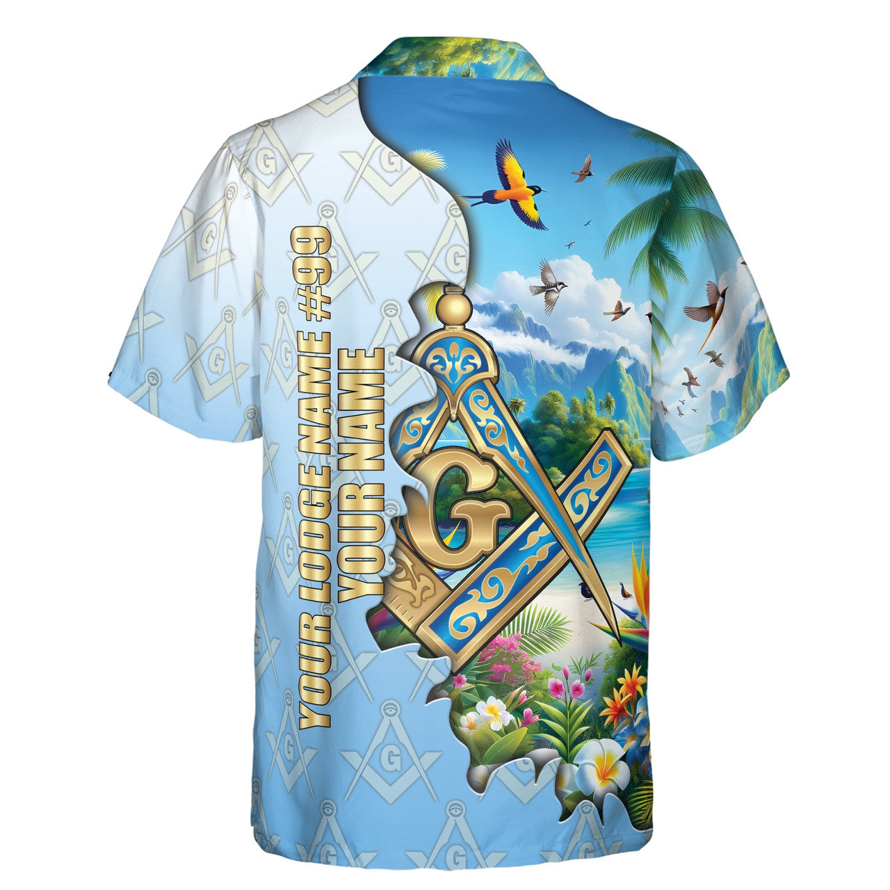 Custom Masonic Freemasonry Blue Tropical Nature Hawaiian Shirt S-5XL - FUKAMASONIC