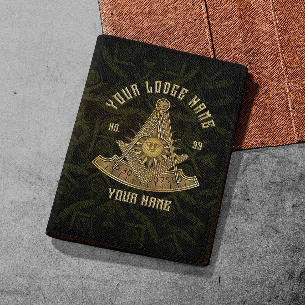 Custom Lodge Name Masonic Past Master Sun Freemason Leather Passport Holder - FUKAMASONIC