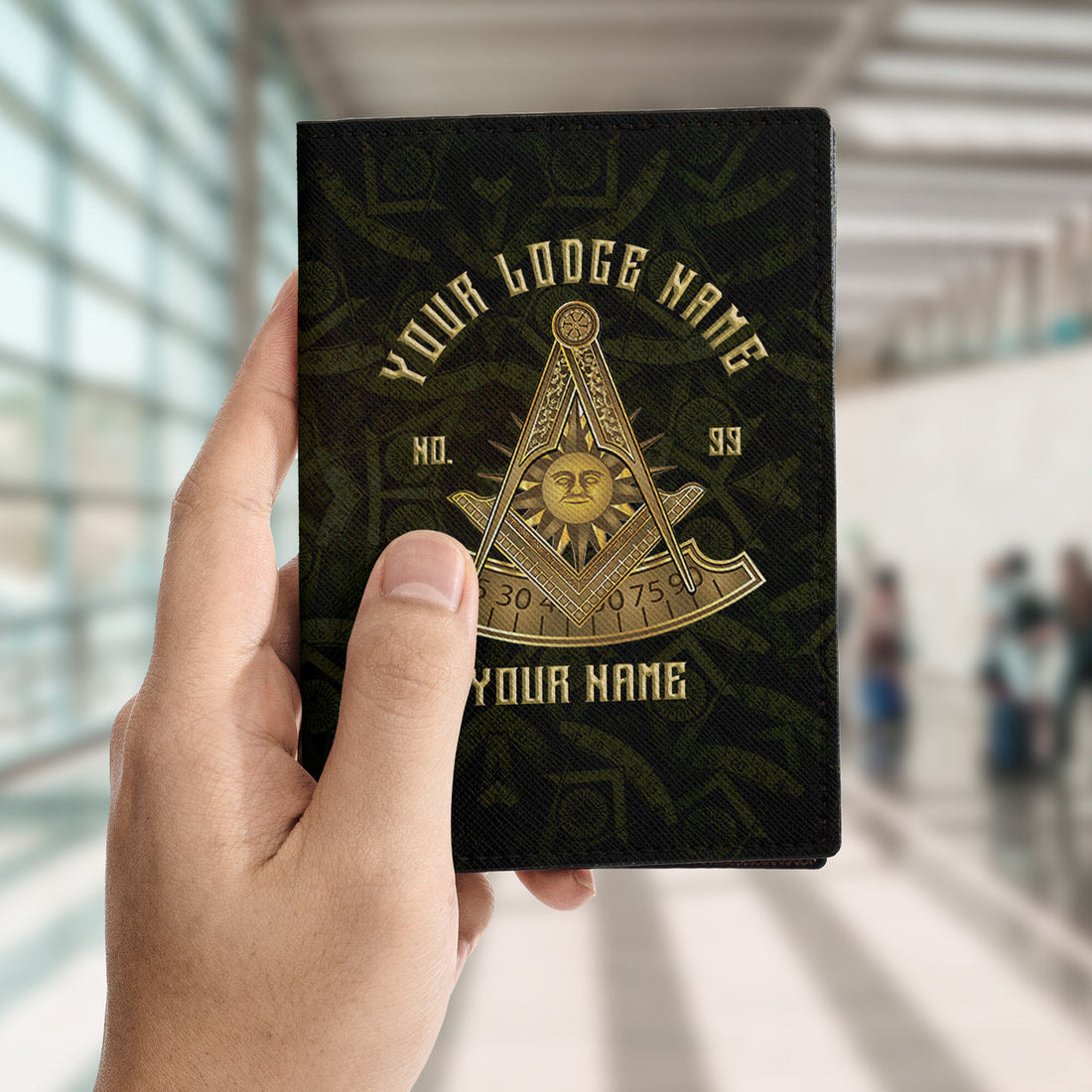 Custom Lodge Name Masonic Past Master Sun Freemason Leather Passport Holder