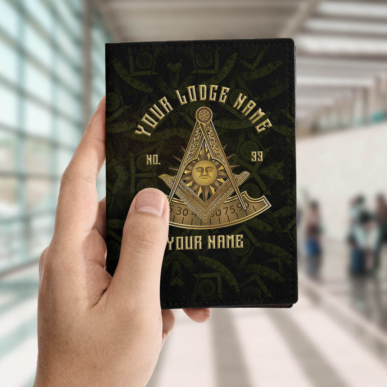 Custom Lodge Name Masonic Past Master Sun Freemason Leather Passport Holder