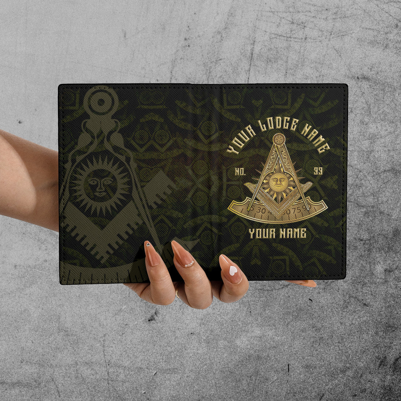 Custom Lodge Name Masonic Past Master Sun Freemason Leather Passport Holder - FUKAMASONIC