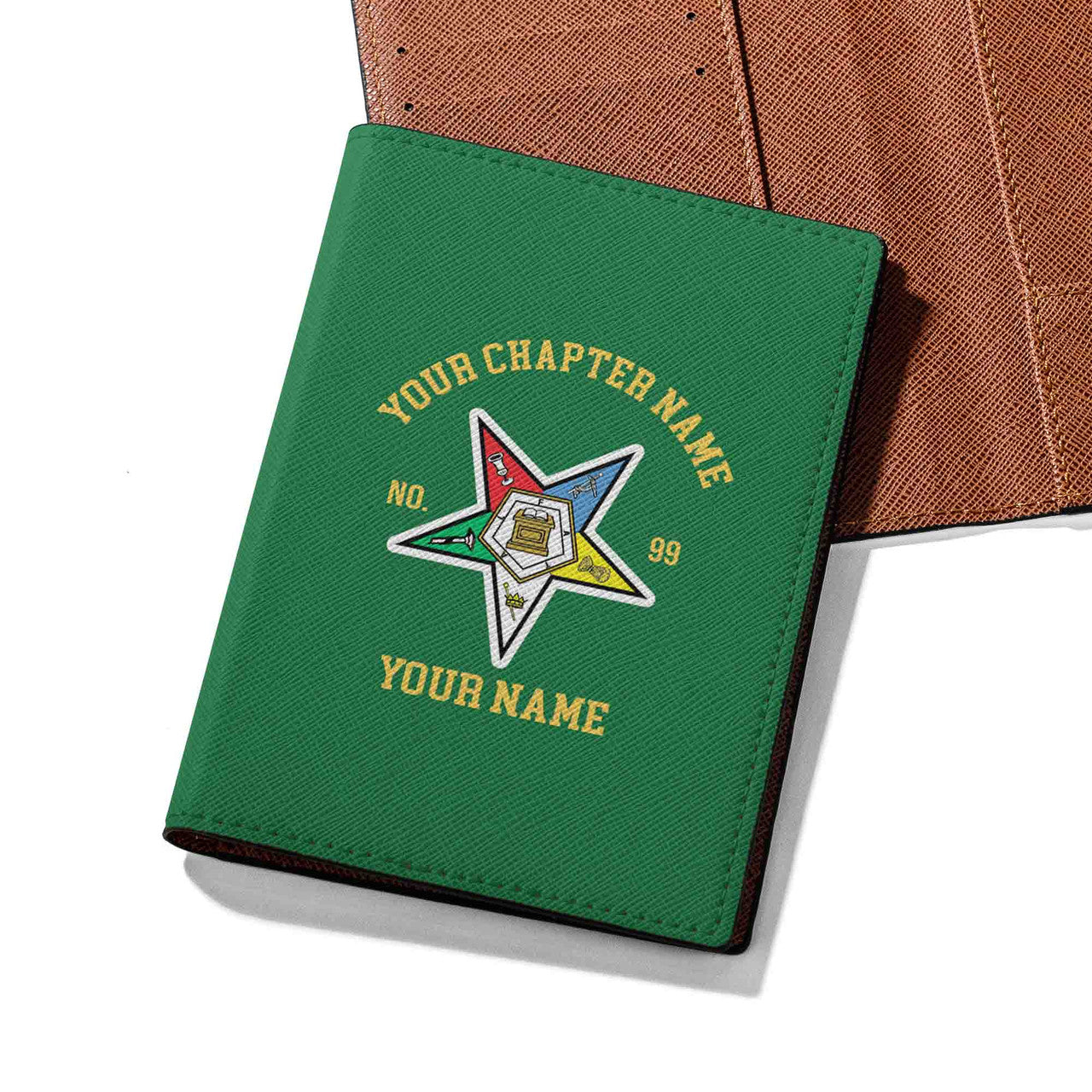 Customize Name OES Order Of The Eastern Star Leather Passport Holder - FUKAMASONIC