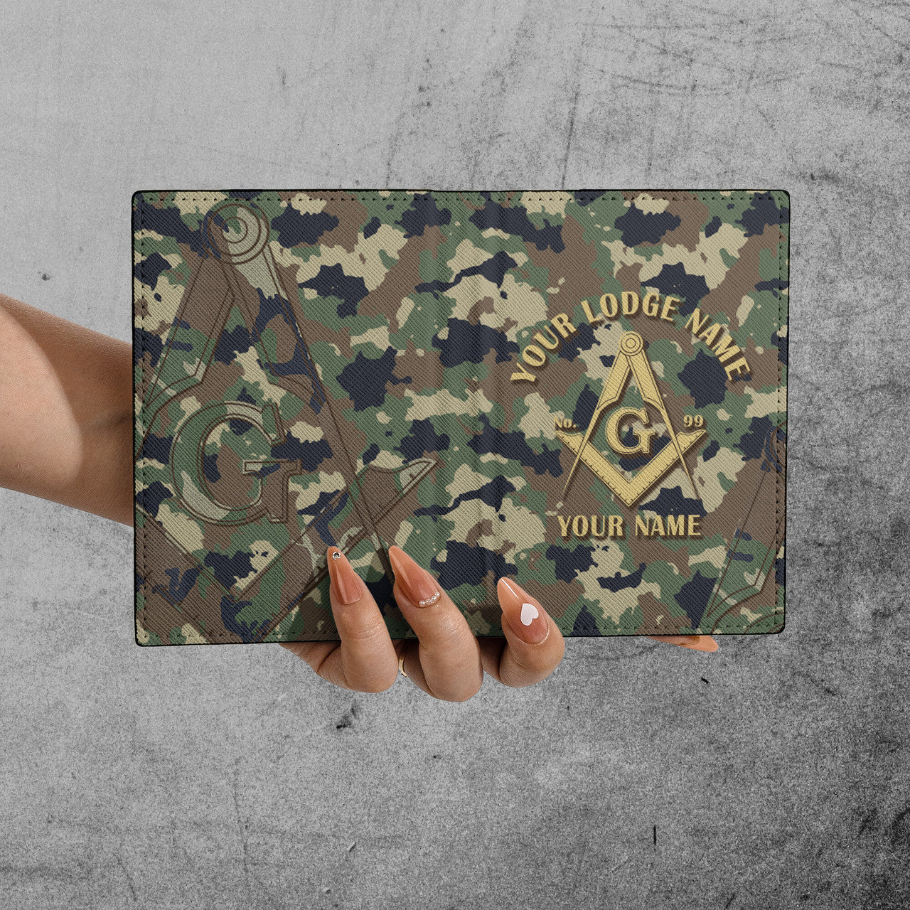 Custom Camo Freemason Masonic Symbol, Camouflage Leather Passport Holder - FUKAMASONIC