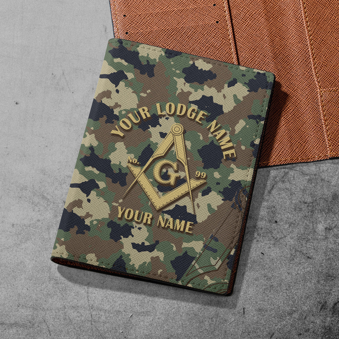 Custom Camo Freemason Masonic Symbol, Camouflage Leather Passport Holder - FUKAMASONIC