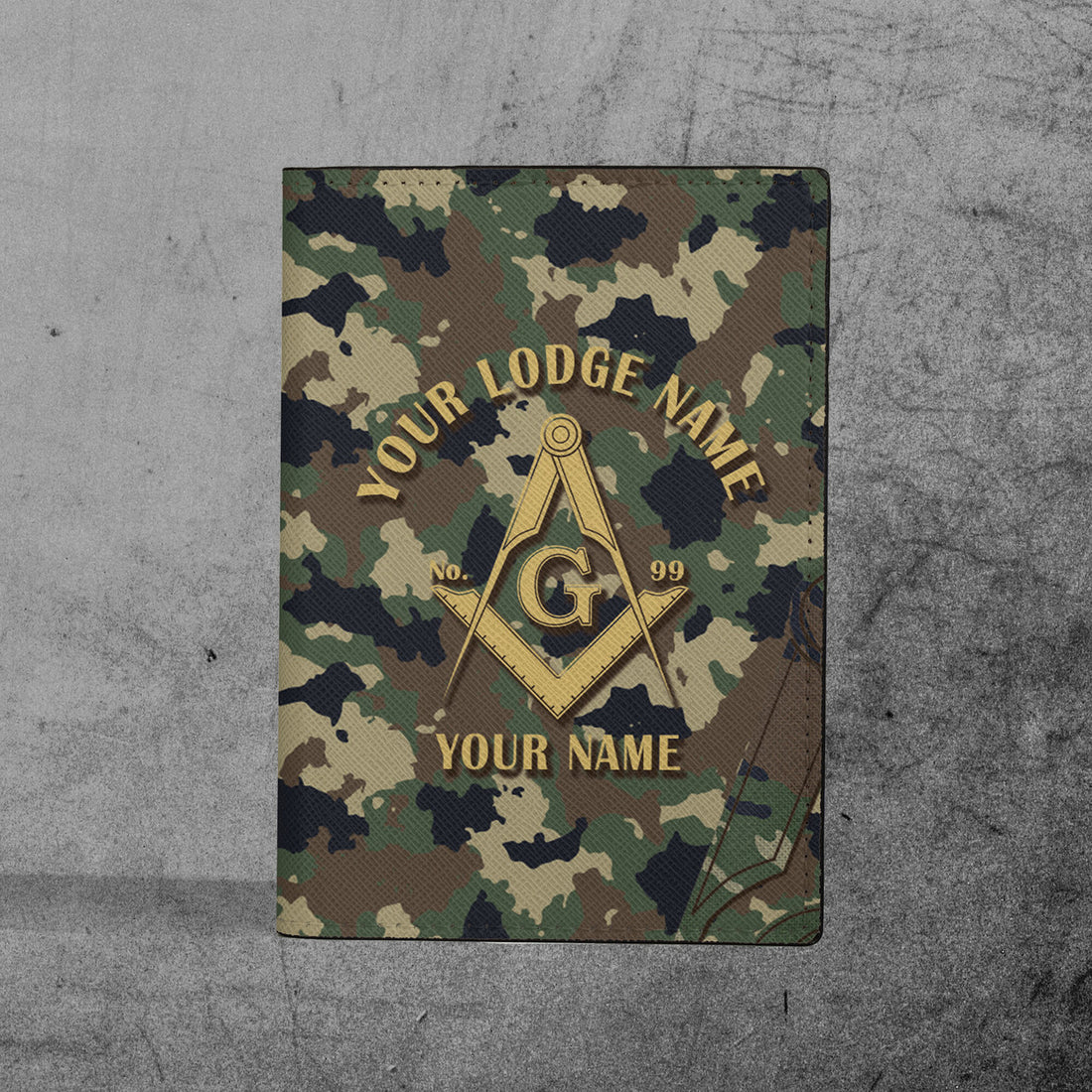 Custom Camo Freemason Masonic Symbol, Camouflage Leather Passport Holder
