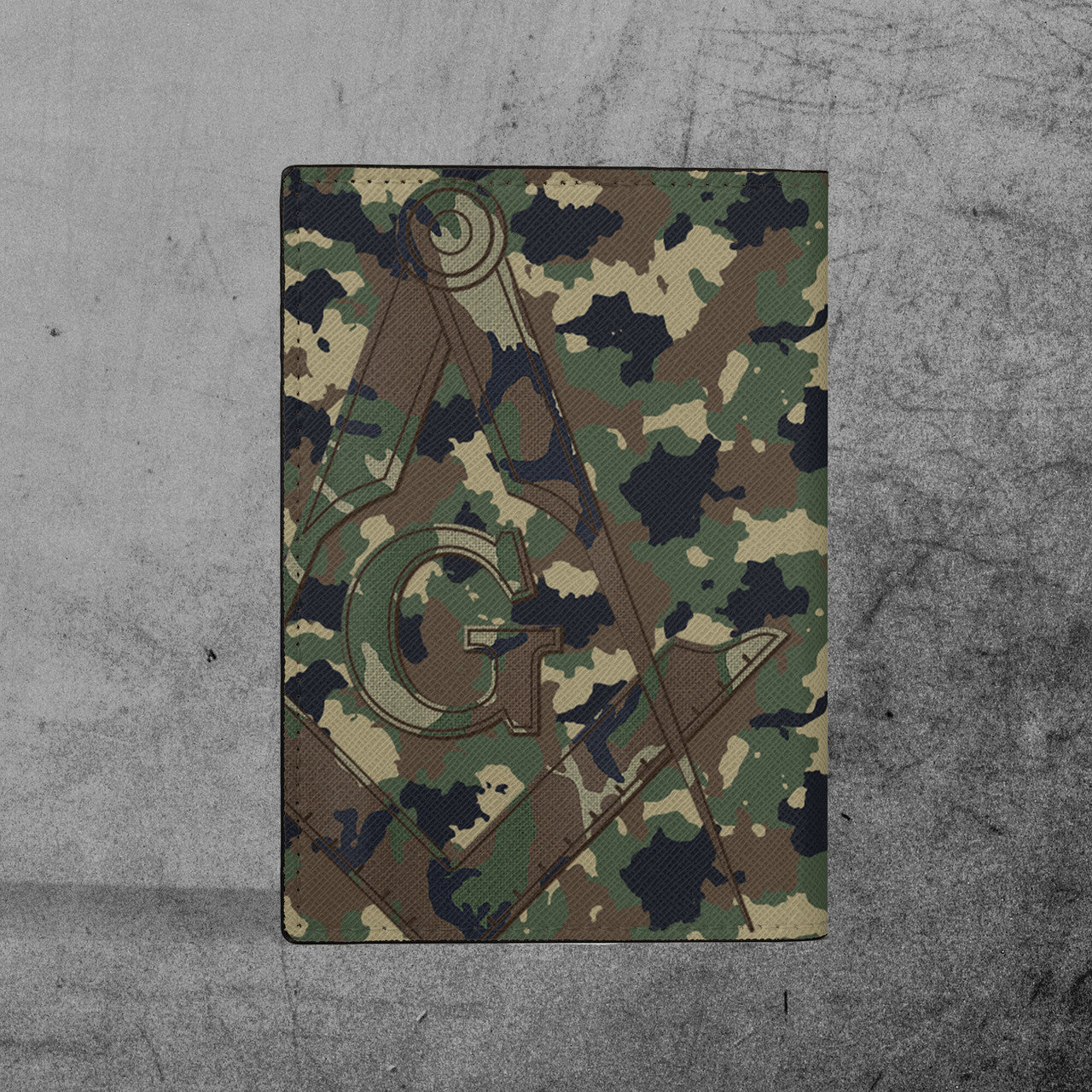 Custom Camo Freemason Masonic Symbol, Camouflage Leather Passport Holder - FUKAMASONIC