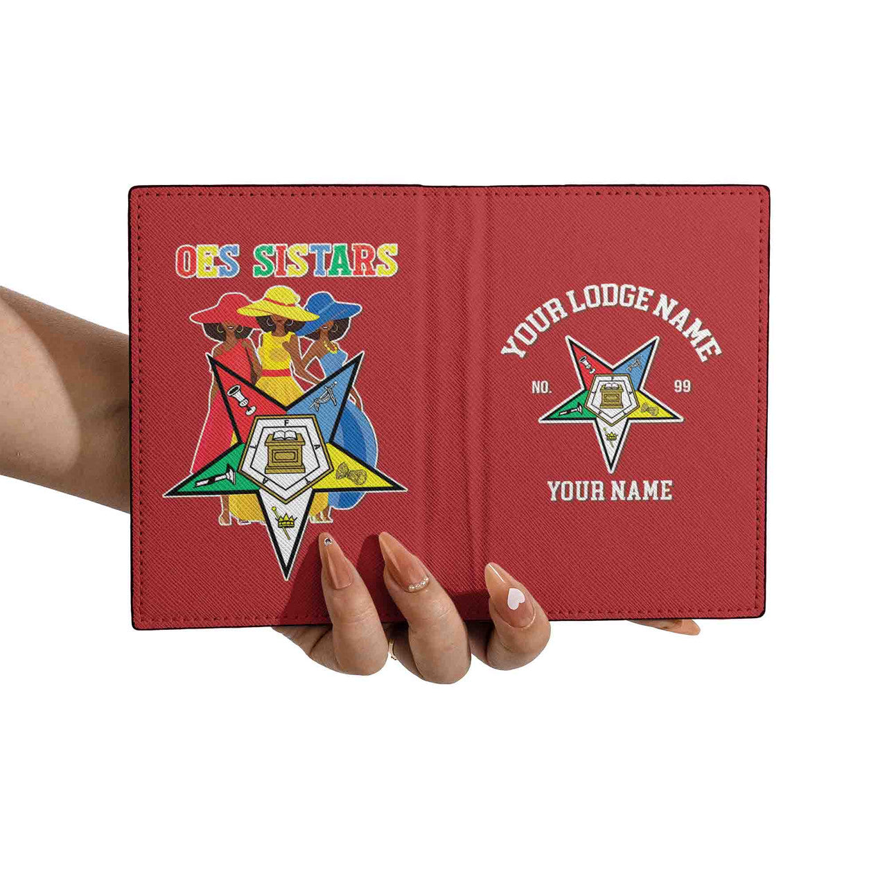 Custom Name OES Sistars Order Of The Eastern Star Leather Passport Holder - FUKAMASONIC