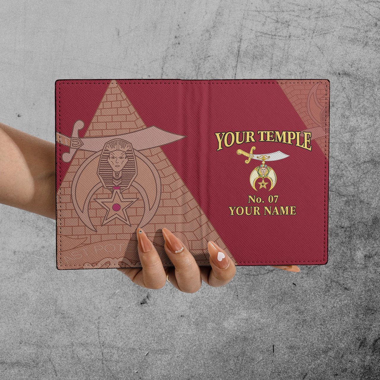 Custom Temple Shriners Noble Ancient Egypt Pyramid Leather Passport Holder - FUKAMASONIC