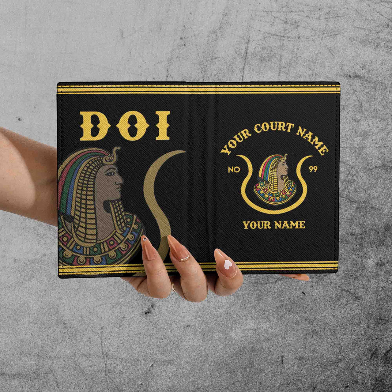 Custom Name Daughters of Ancient Egyptian D.O.I Fraternity Masonic Leather Passport Holder - FUKAMASONIC