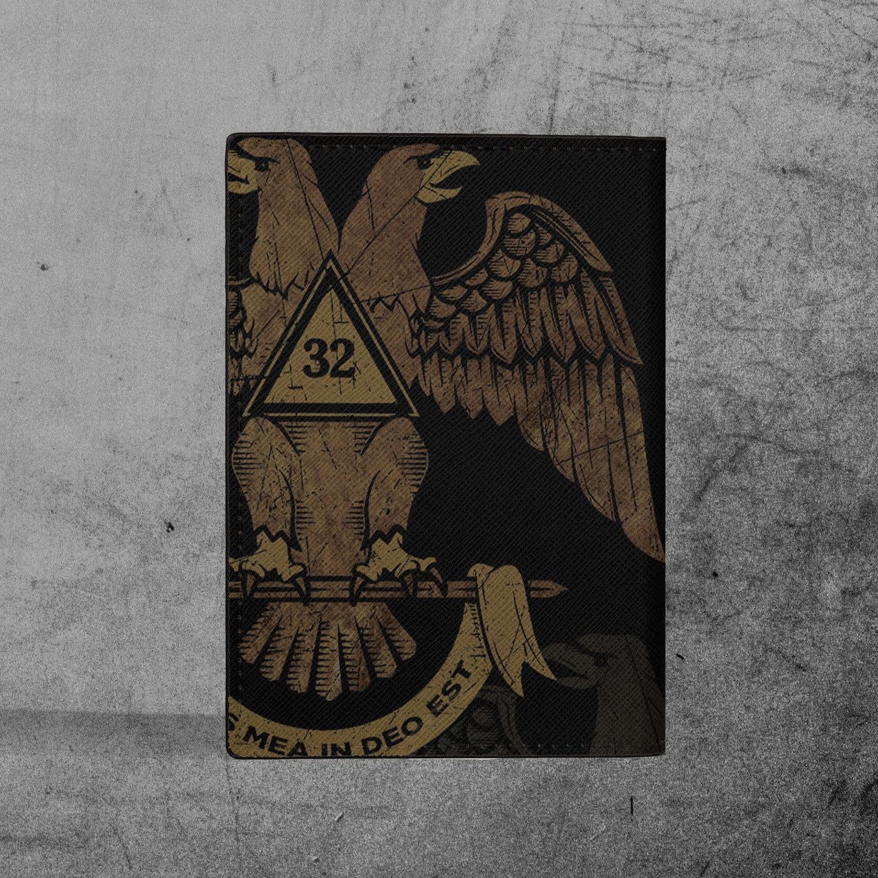 Custom Scottish Rite 32 Degree Emblem Masonic Leather Passport Holder - FUKAMASONIC
