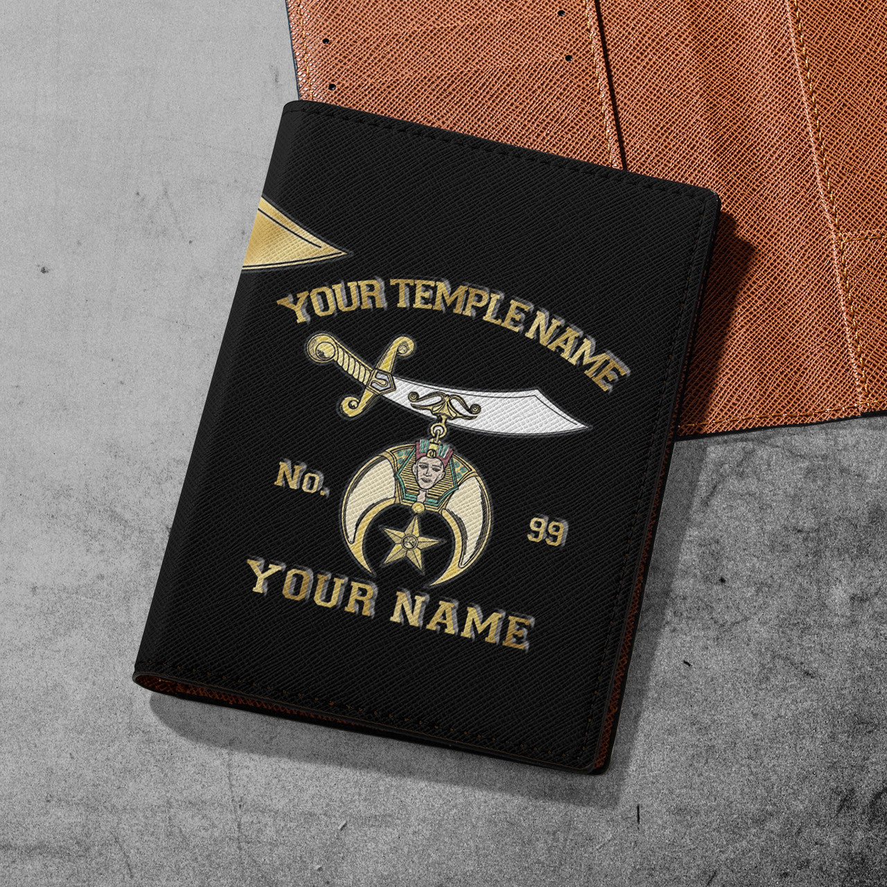 Custom Your Temple and Name Noble Shriners Leather Passport Holder - FUKAMASONIC